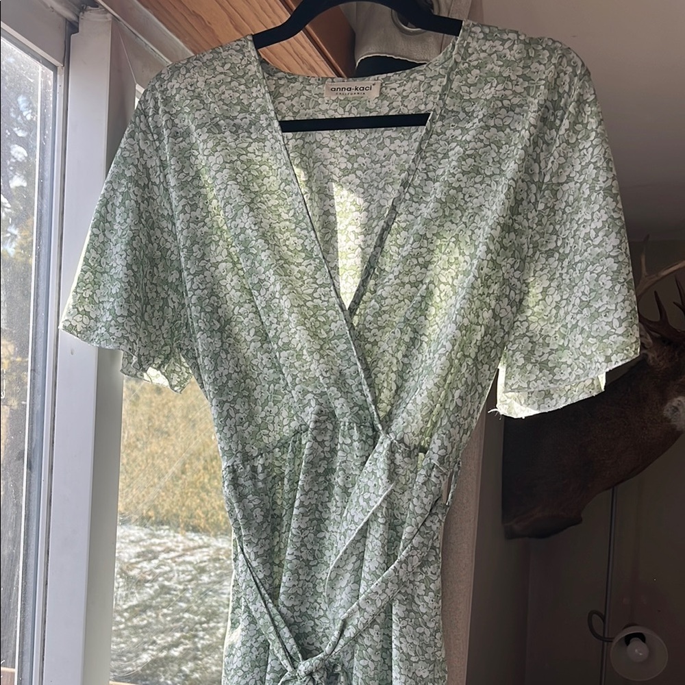 Green Floral Wrap Dress